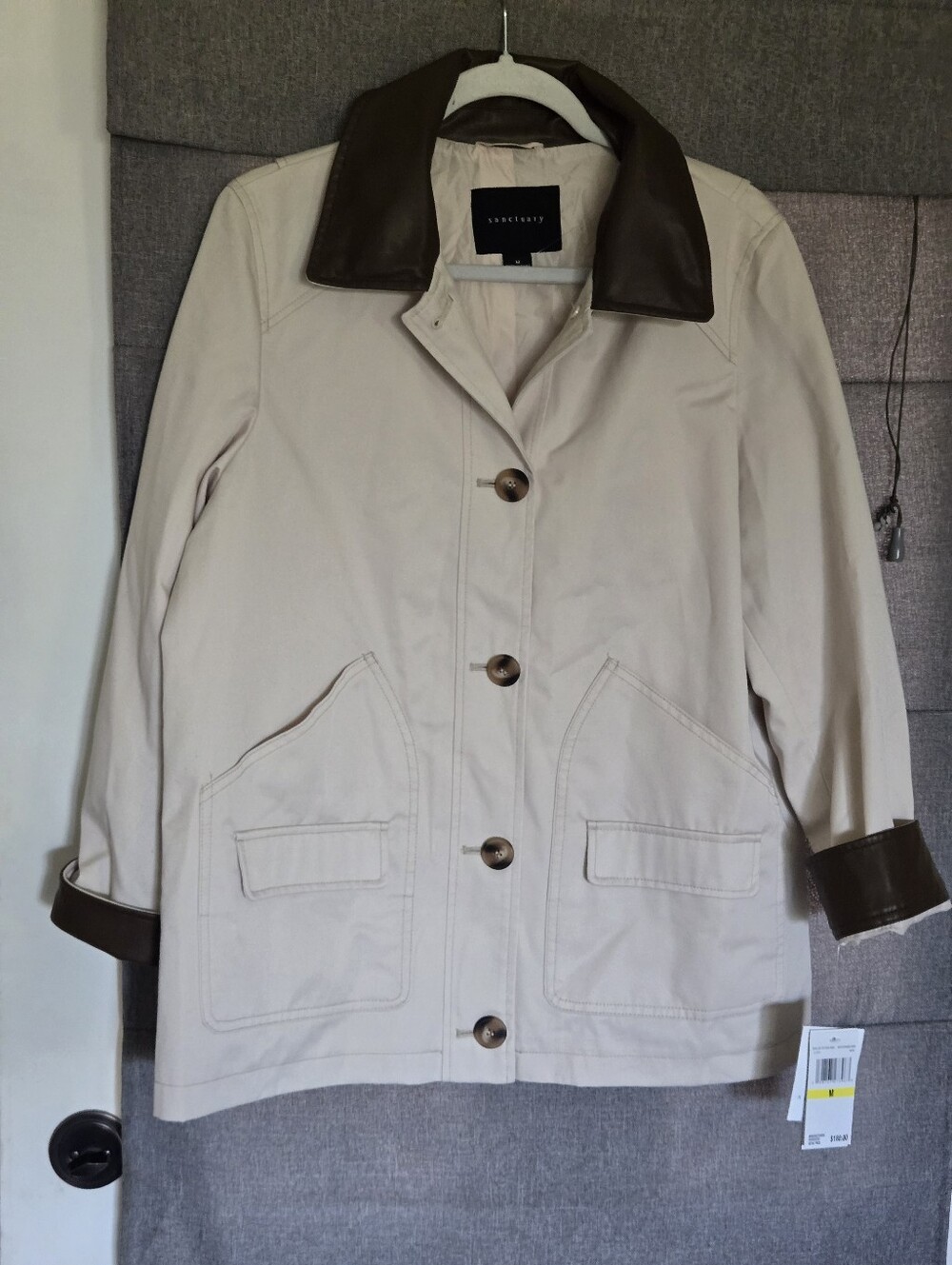 Sanctuary Barn Jacket all-weather 5-button coat in Moonbeam NWT Women's Size M